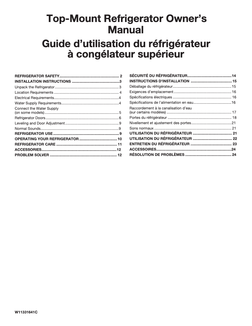 Page 1 de la notice Manuel utilisateur Whirlpool WRT313CZLB