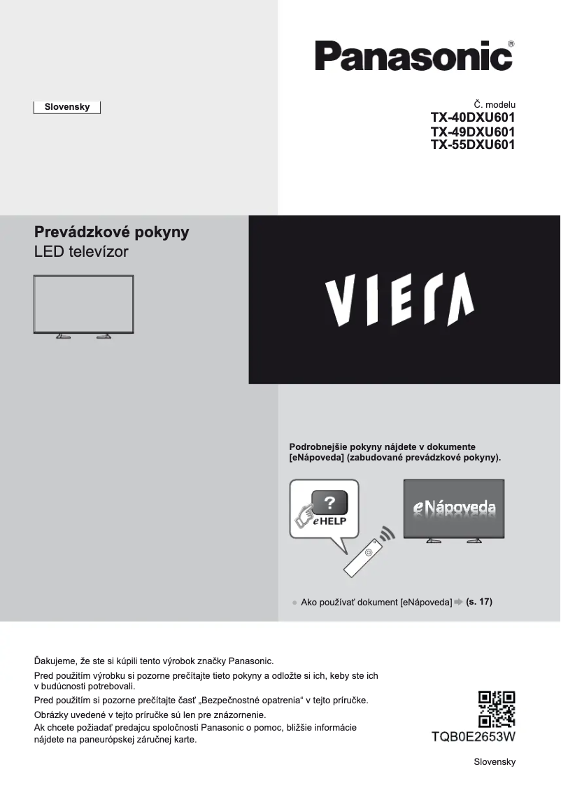 Page 1 de la notice Manuel utilisateur Panasonic TX-40DXU601