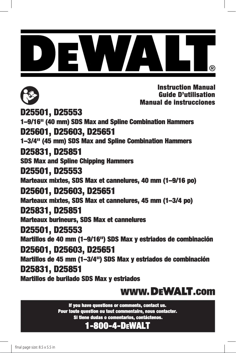 Page 1 de la notice Manuel utilisateur DeWalt D25651K