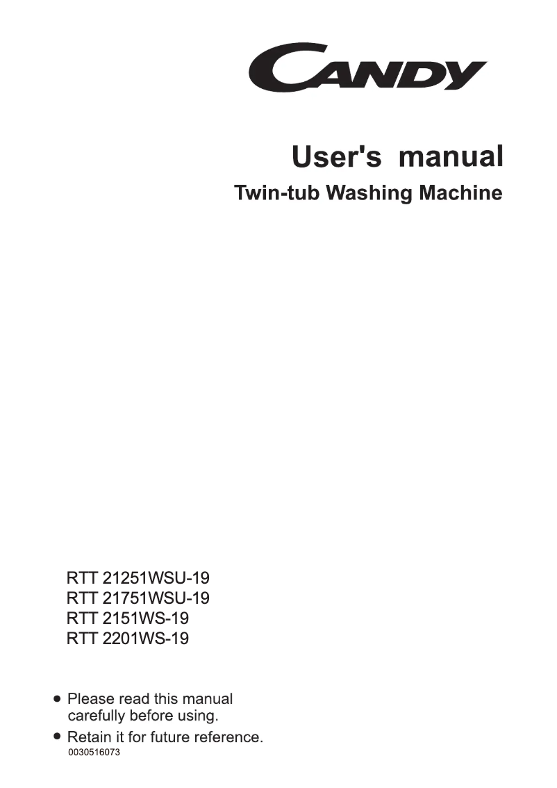 Page n°1 - Manuel utilisateur Candy RTT 21251WSU-19