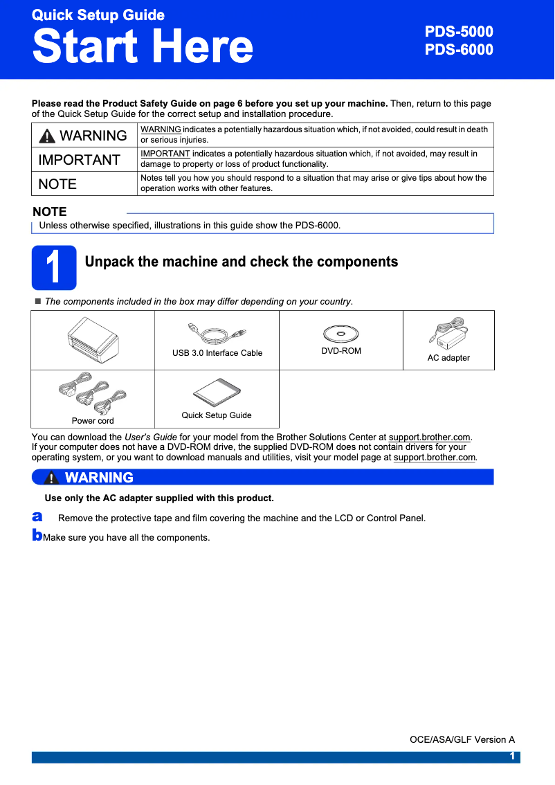 Page n°1 - Guide d'installation Brother PDS-5000