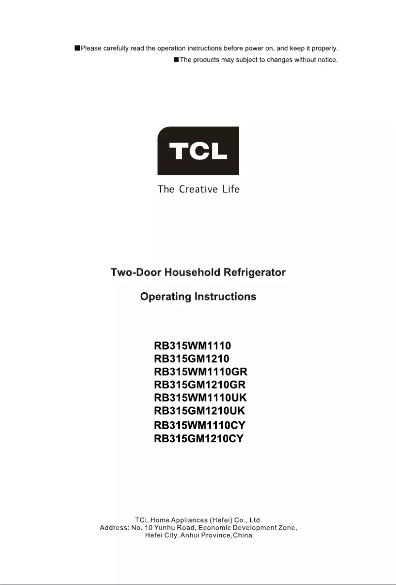 Page n°1 - Manuel utilisateur TCL RB315WM1110