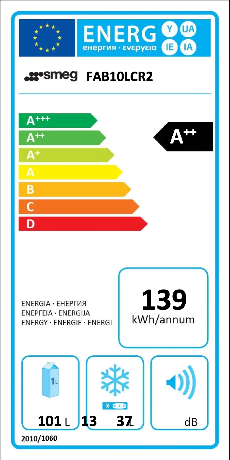 Page n°1 - Label énergétique Smeg FAB10LCR2