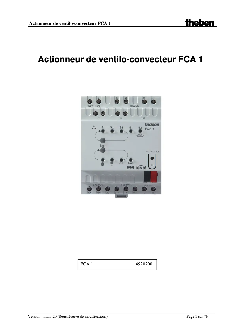 Page n°1 - Manuel utilisateur Theben FCA 1 KNX