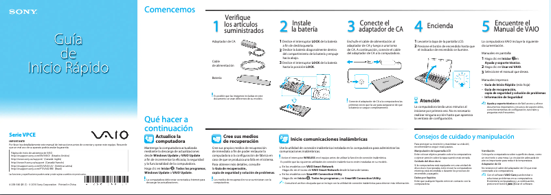 Page 1 de la notice Guide d'installation Sony Vaio VPCEA36FM