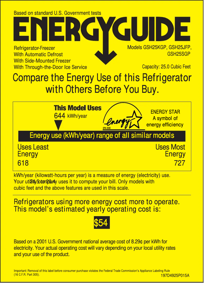 Página 1 del manual Etiqueta energética GE GSH25KGPBB