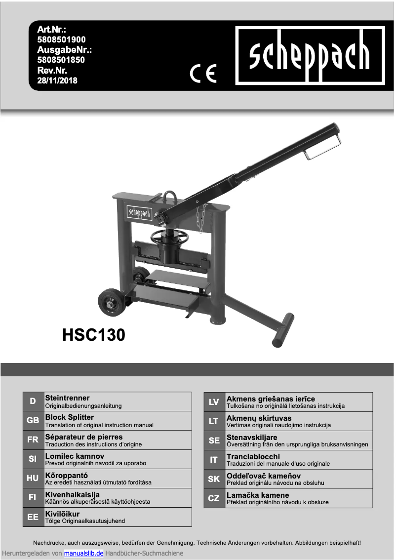 Page 1 de la notice Manuel utilisateur Scheppach HSC130