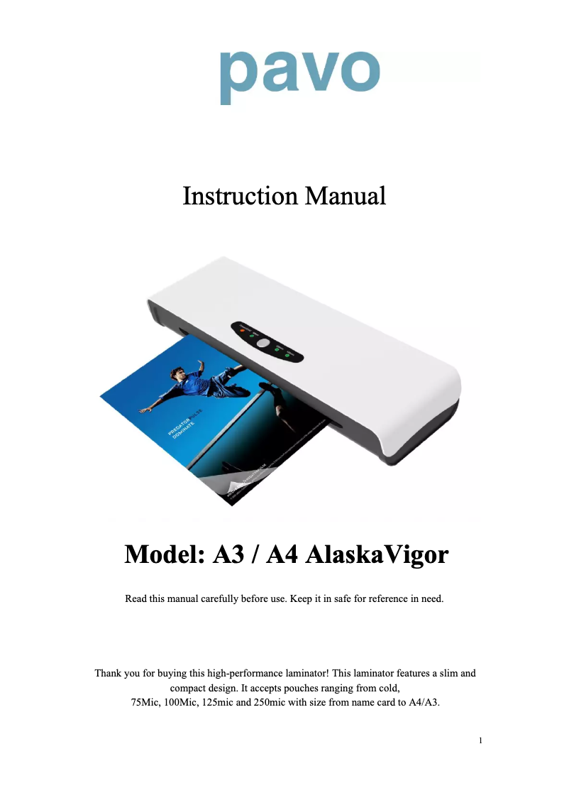 Image de la première page du manuel de l'appareil AlaskaVigo A3