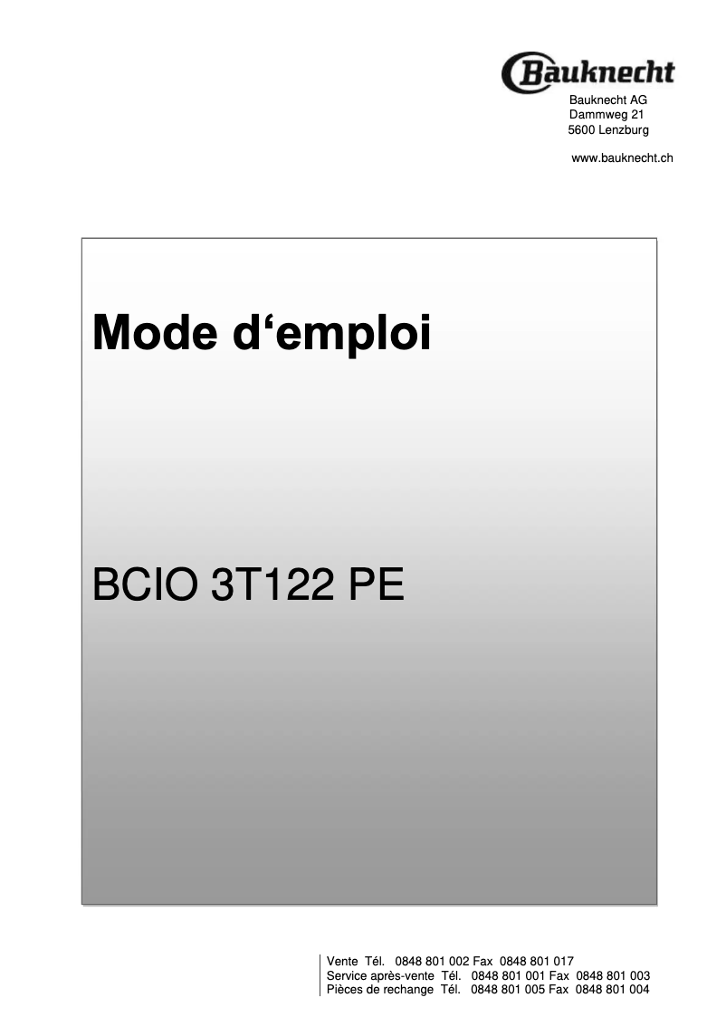 Image de la première page du manuel de l'appareil BCIO 3T122 PE CH