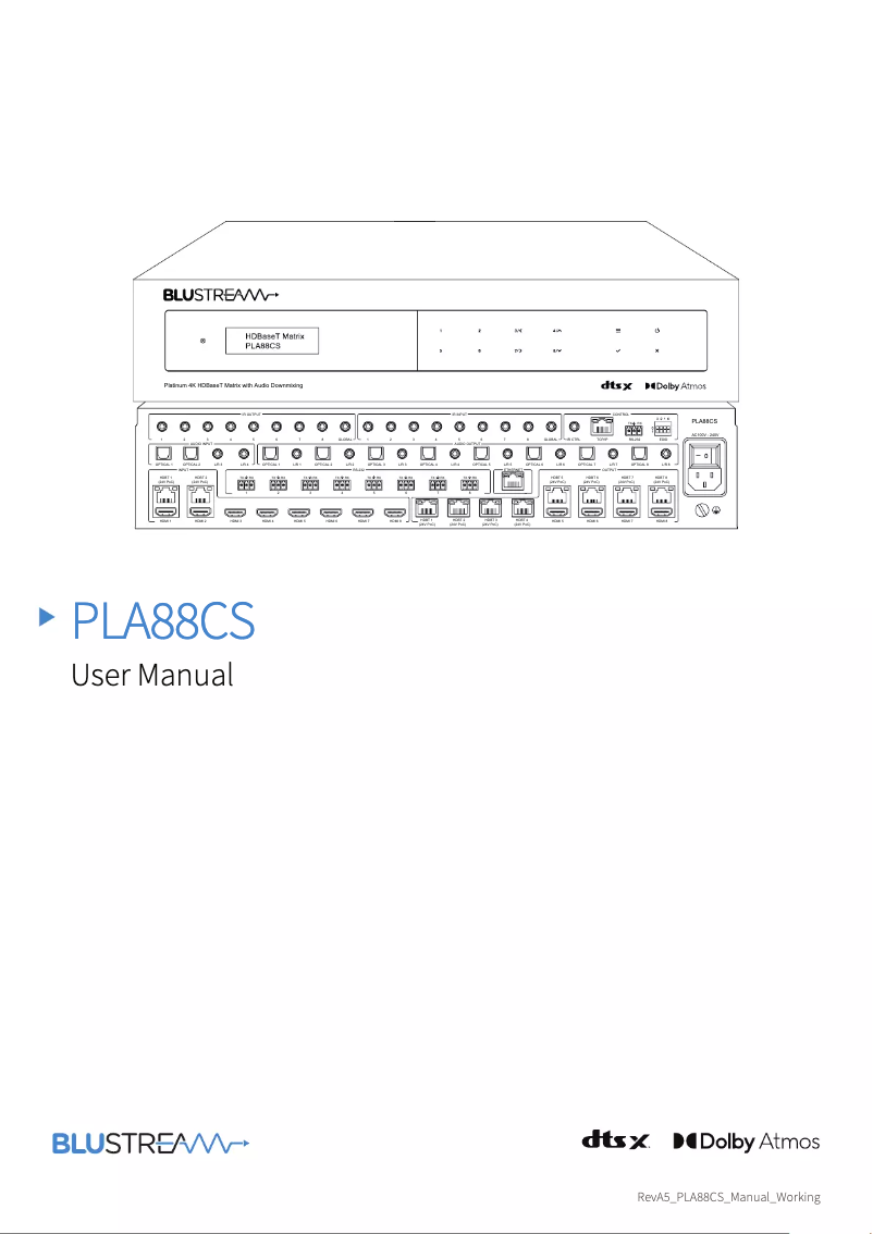 Page n°1 - Manuel utilisateur Blustream PLA88CS