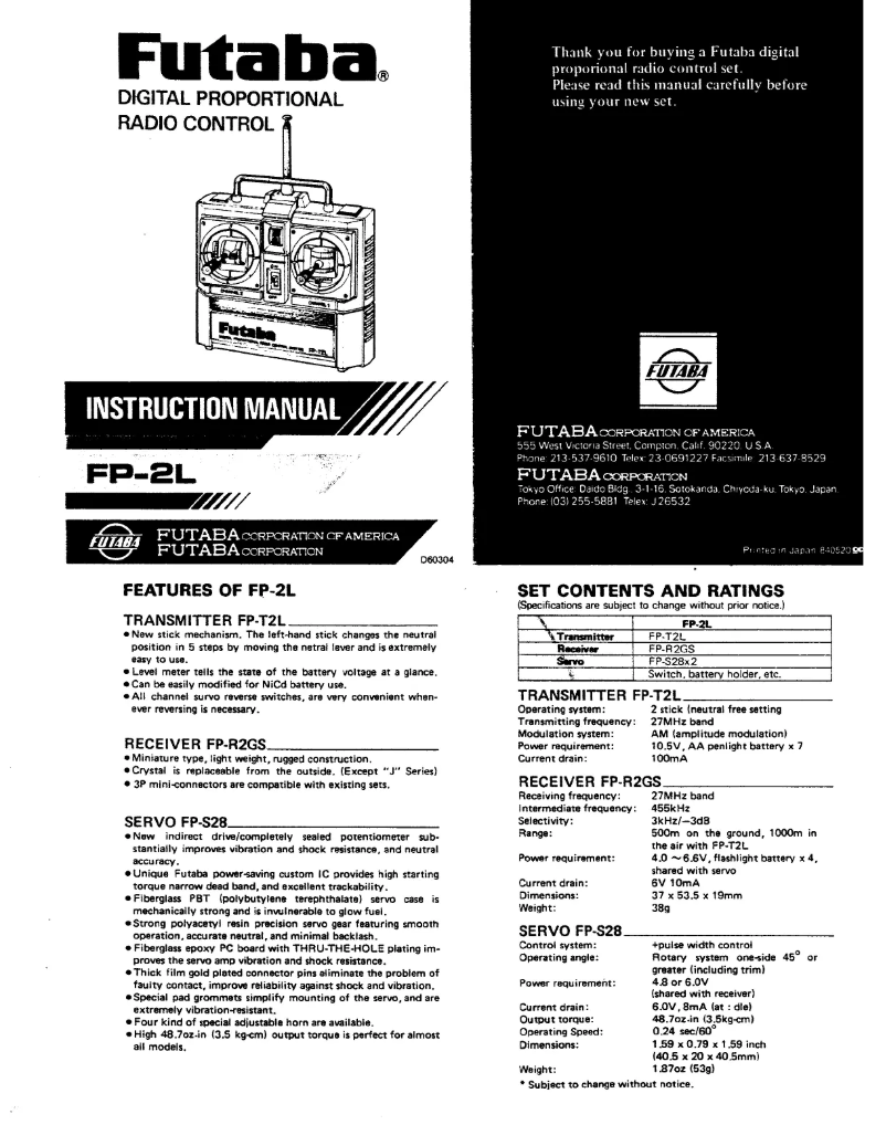 Page 1 de la notice Manuel utilisateur Futaba FP2L