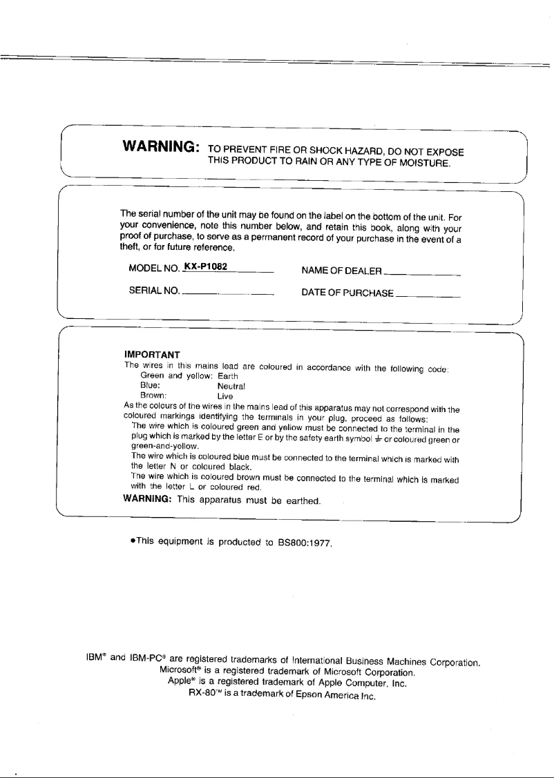 Page 1 de la notice Manuel utilisateur Panasonic KX-P1082