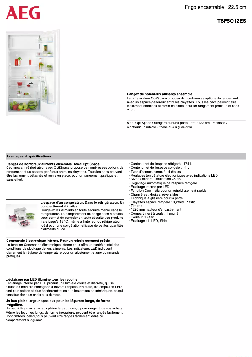 Página 1 del manual Ficha técnica AEG TSF5O12ES