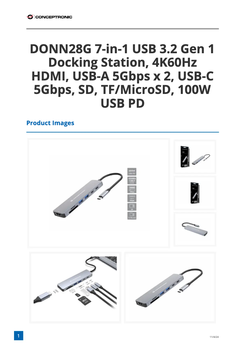 Page 1 de la notice Fiche technique Conceptronic DONN28G