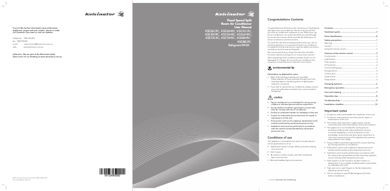 Page n°1 - Manuel utilisateur Kelvinator KSE35HRC