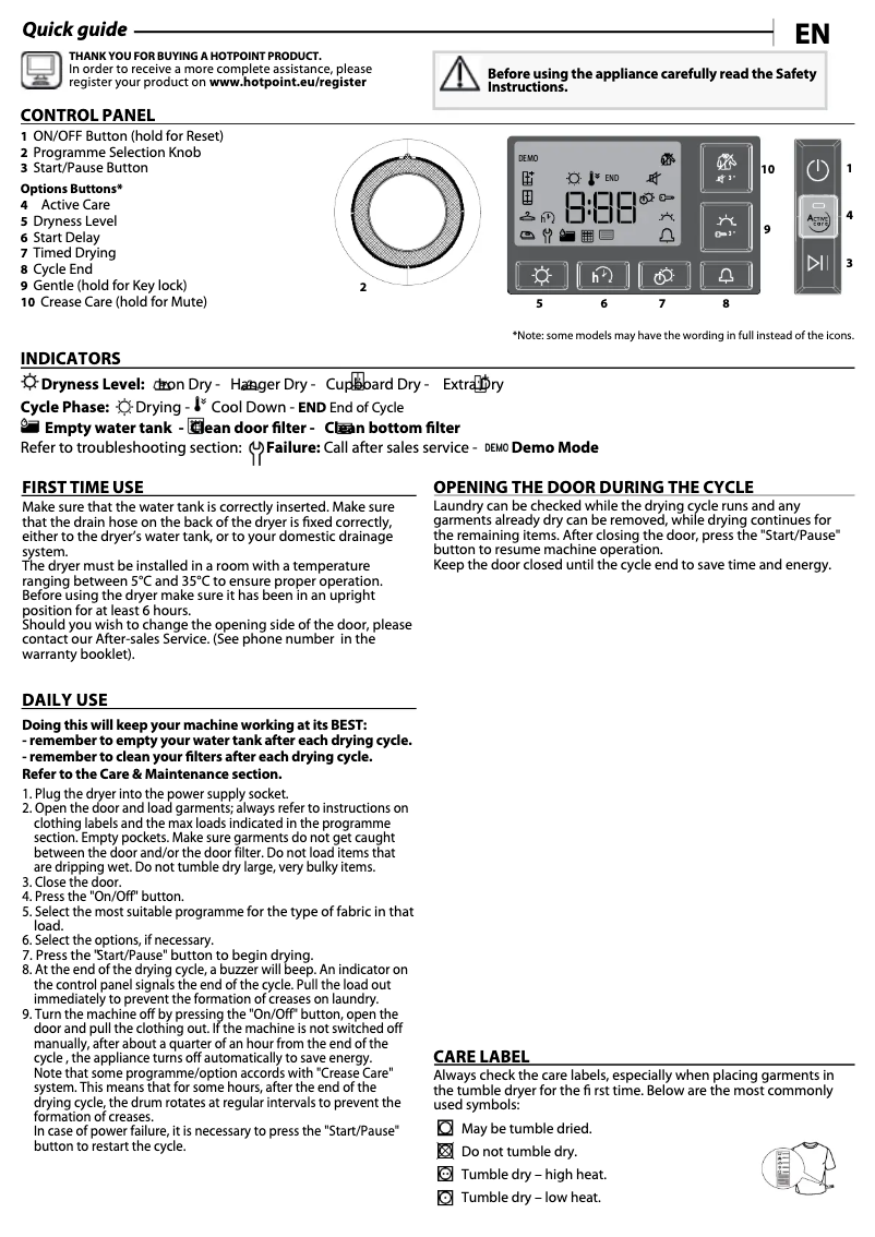 Page 1 de la notice Manuel utilisateur Hotpoint NT M11 9X3E UK