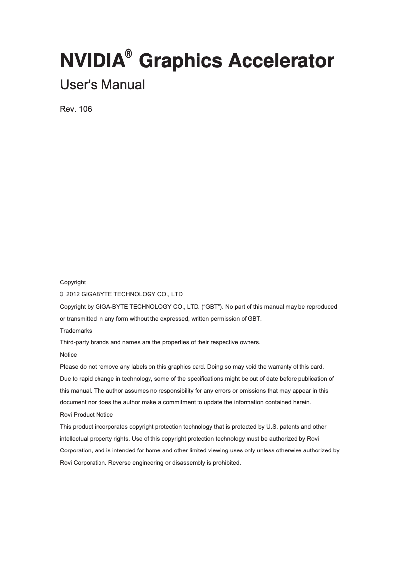 Page 1 de la notice Manuel utilisateur Gigabyte GeForce GTX 1050 Ti Windforce OC 4G