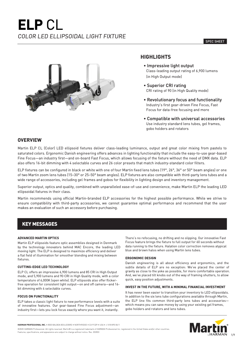 Página 1 del manual Ficha técnica Martin ELP CL LED Profile