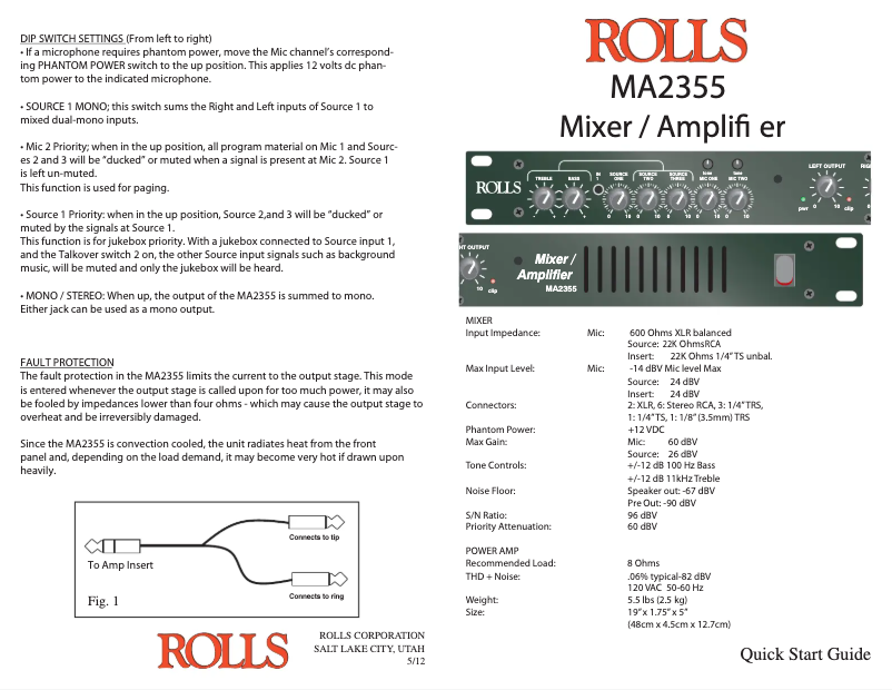 Page n°1 - Manuel utilisateur Rolls MA2355
