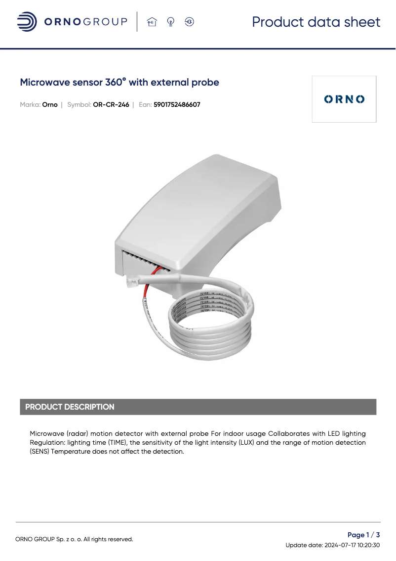 Page 1 de la notice Fiche technique ORNO OR-CR-246