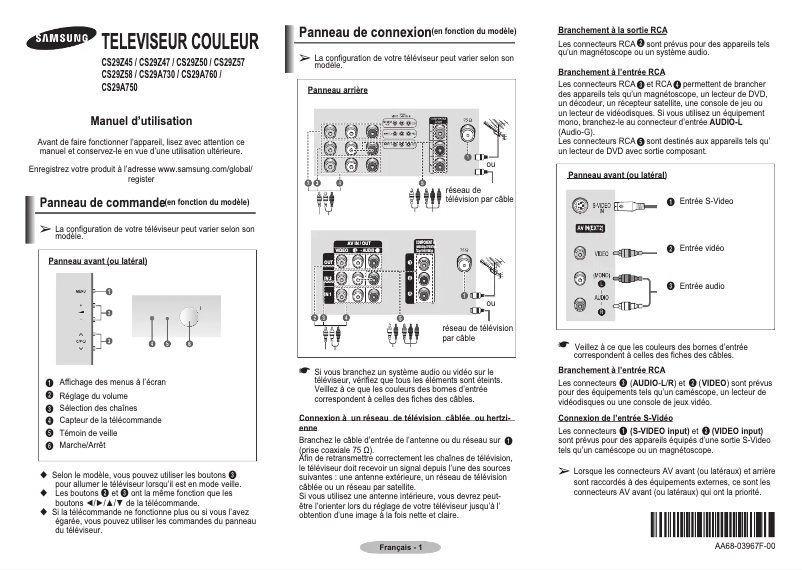 Page 1 de la notice Manuel utilisateur Samsung CS-29Z57M1