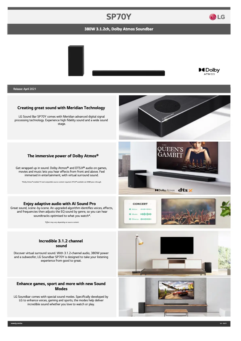 Página 1 del manual Ficha técnica LG SP70Y