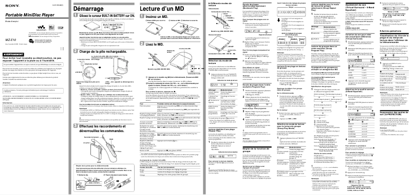 Page 1 de la notice Manuel utilisateur Sony MZ-E10