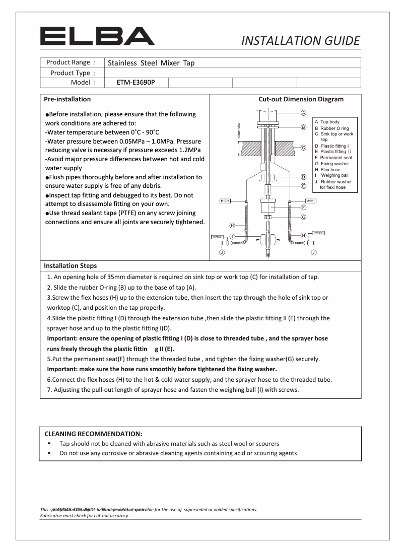 Page n°1 - Manuel utilisateur Elba ETM-E3690P