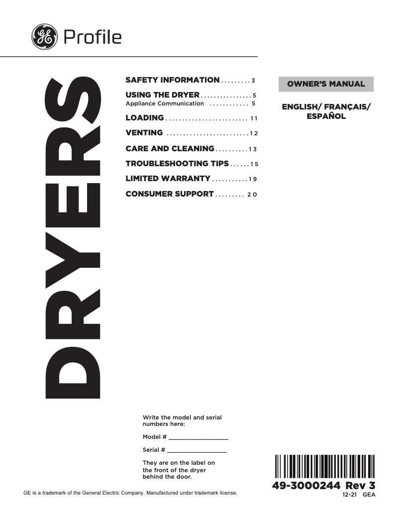 Page n°1 - Guide d'installation GE Profile PTD60GBSRWS