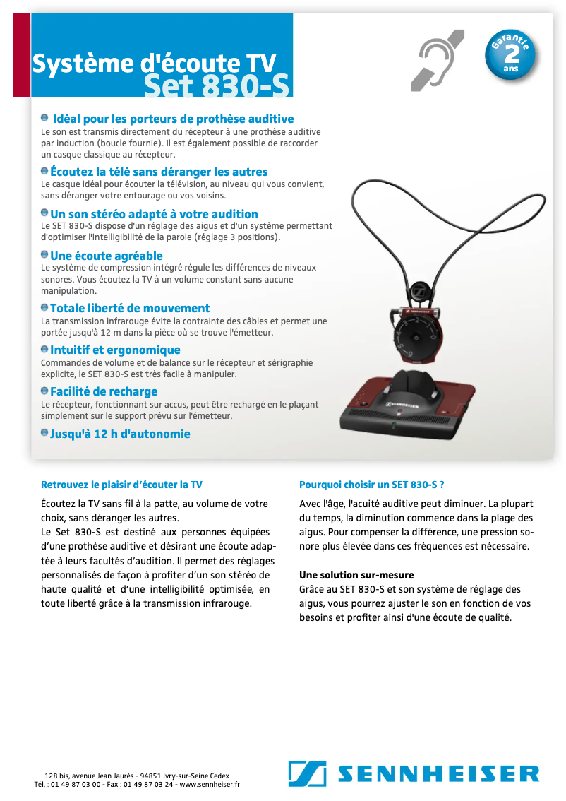 Page n°1 - Fiche technique Sennheiser Set 830 S