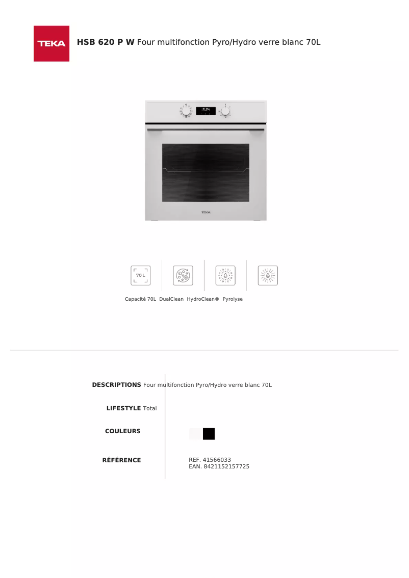 Page n°1 - Fiche technique Teka HSB 620P