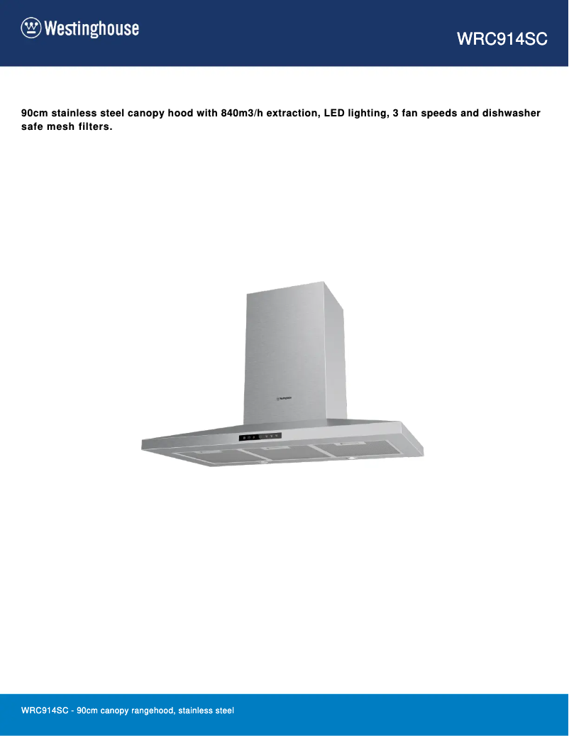 Page 1 de la notice Fiche technique Westinghouse WRC914SC
