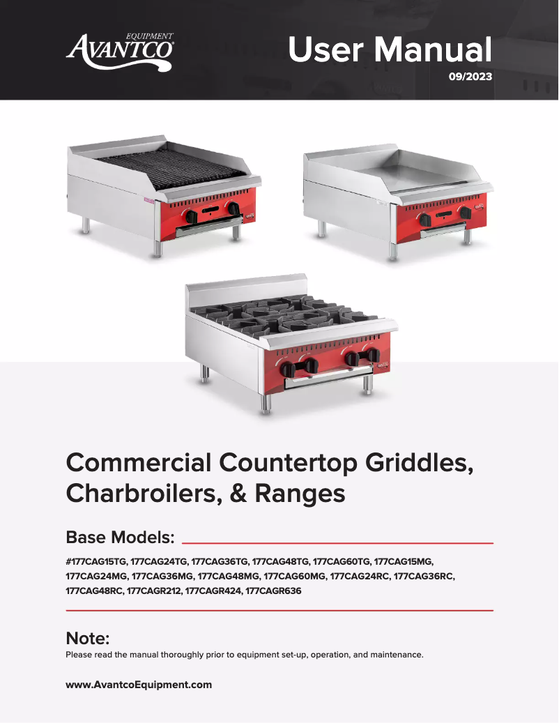 Page 1 de la notice Manuel utilisateur Avantco CAG-36-RC