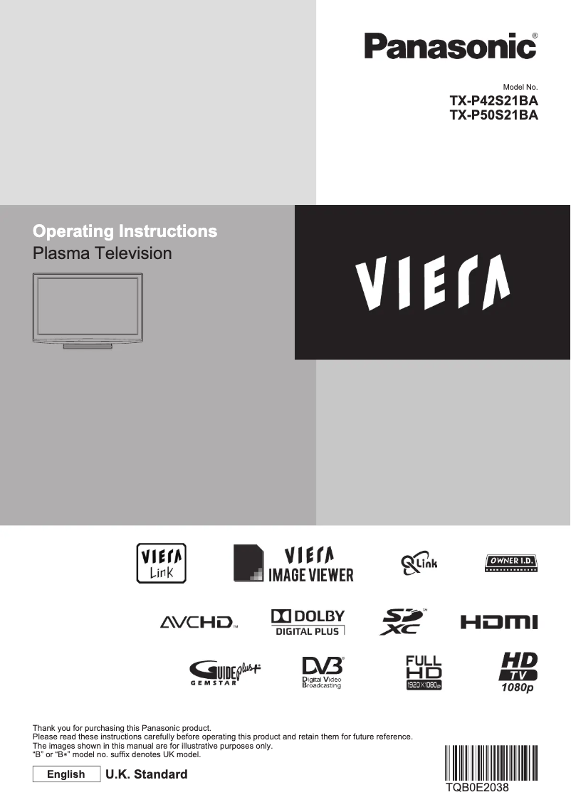 Page 1 de la notice Manuel utilisateur Panasonic Viera TX-P50S21BA