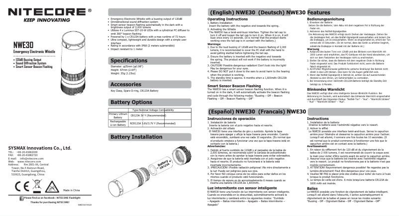 Page n°1 - Manuel utilisateur Nitecore NWE30