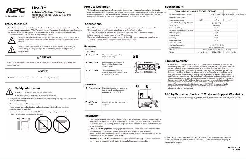 Page n°1 - Manuel utilisateur APC Line R 1500VA