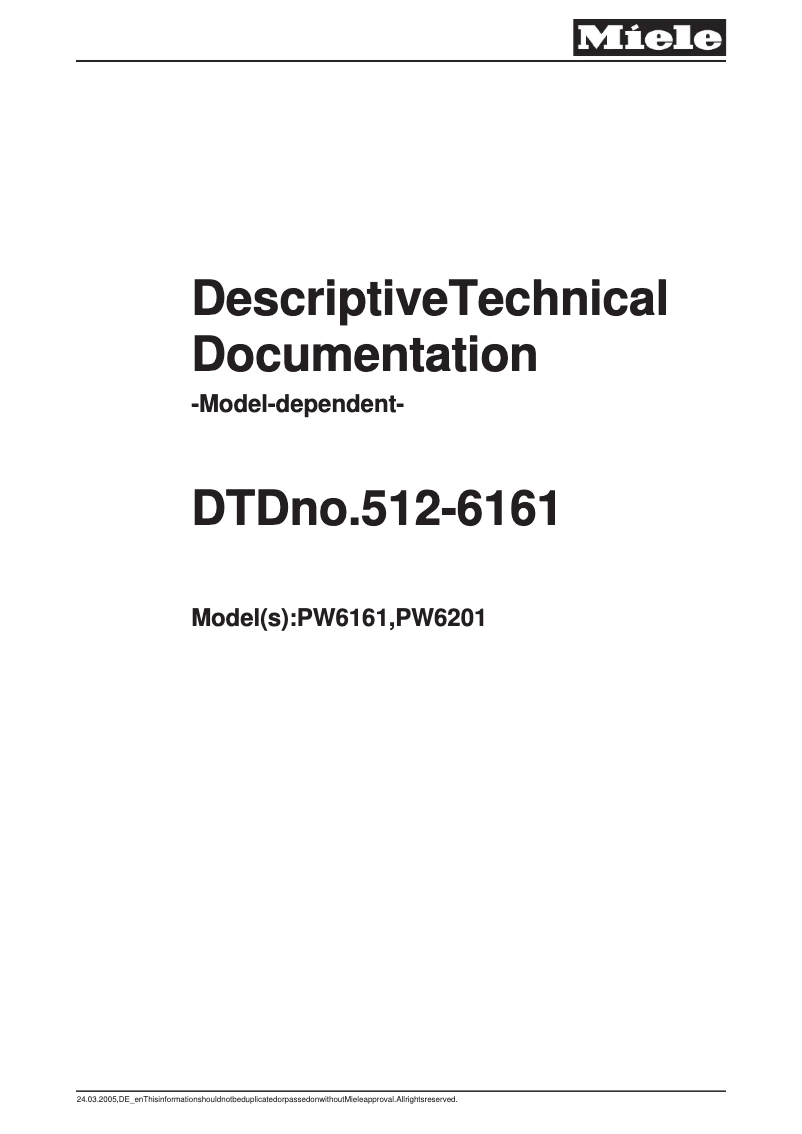 Page 1 de la notice Manuel utilisateur Miele PW 6201