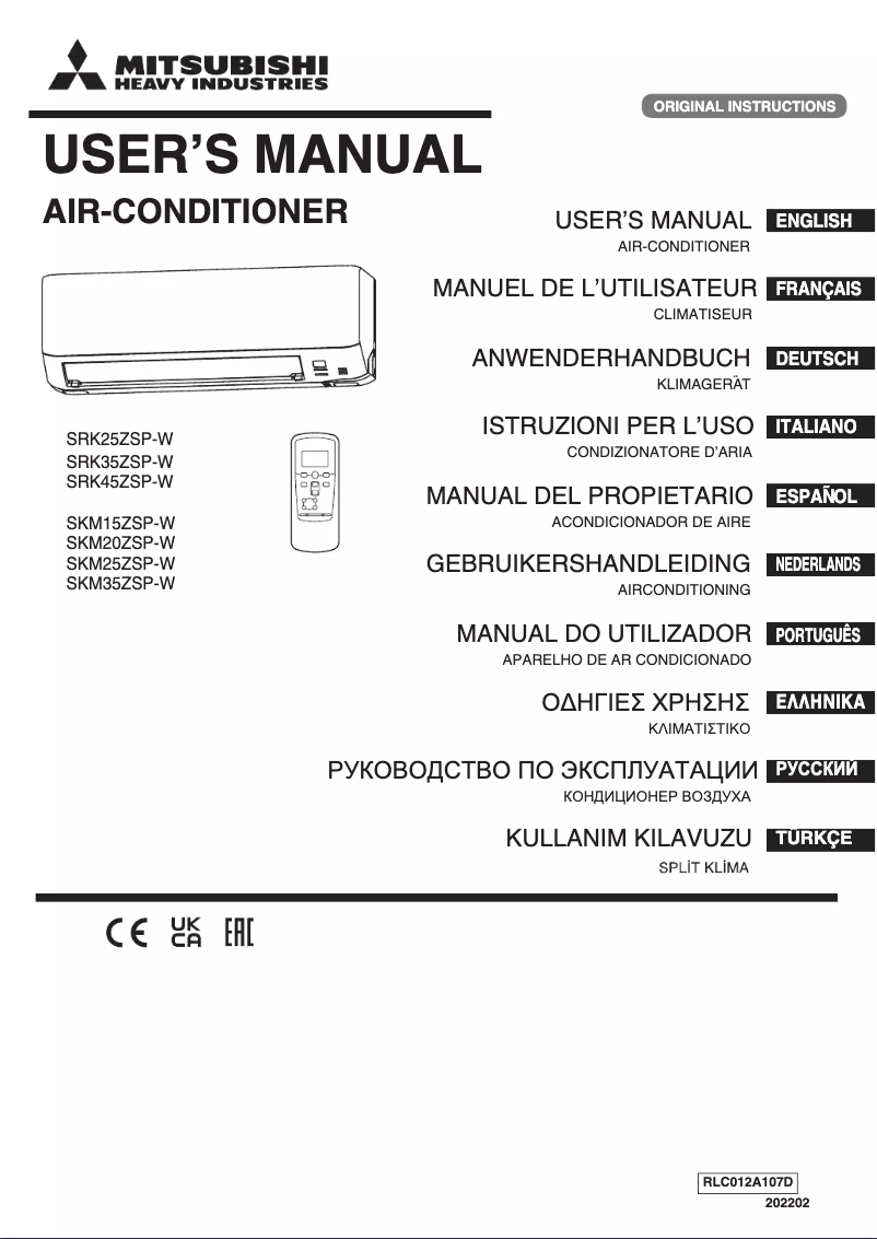 Page 1 de la notice Manuel utilisateur Mitsubishi SRK25ZSP-W