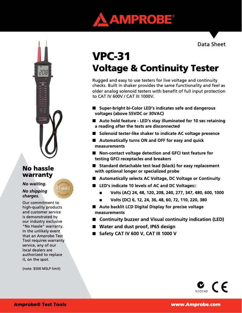 Page n°1 - Fiche technique Amprobe VPC-31