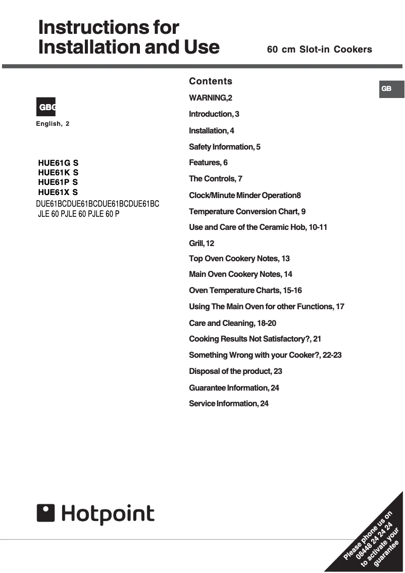 Page 1 de la notice Manuel utilisateur Hotpoint JLE60P
