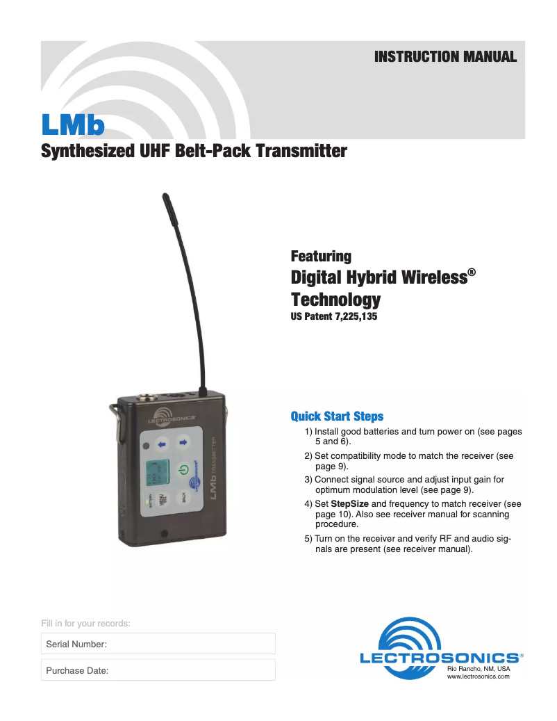 Page 1 de la notice Manuel utilisateur Lectrosonics ZS-LMB