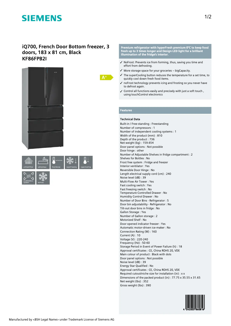 Image de la première page du manuel de l'appareil KF86FPB2I