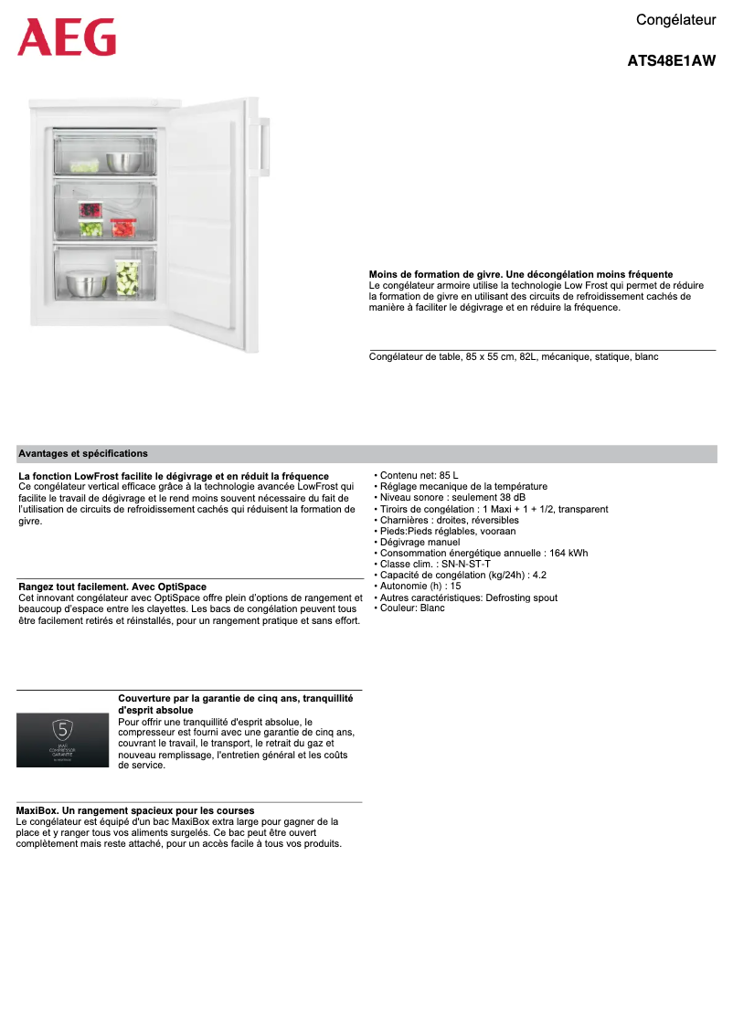 Página 1 del manual Ficha técnica AEG ATS48E1AW