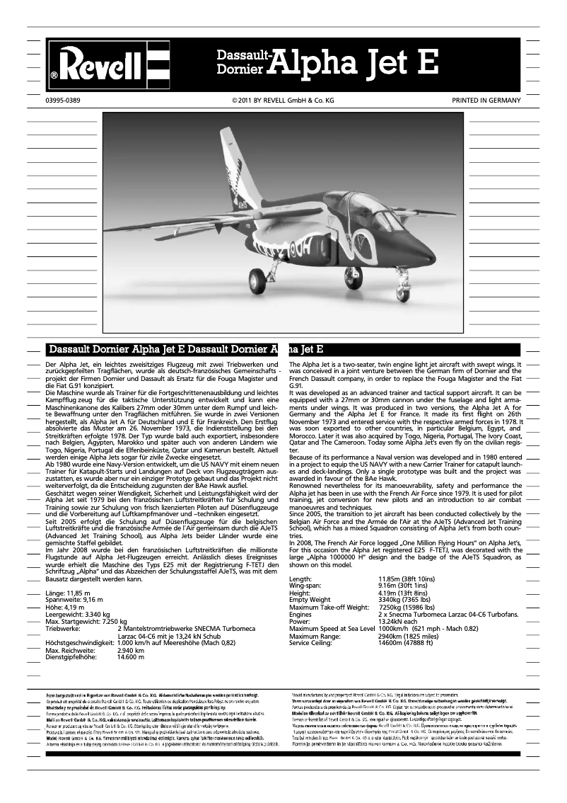 Page n°1 - Manuel utilisateur Revell Dassault Dornier Alpha Jet E