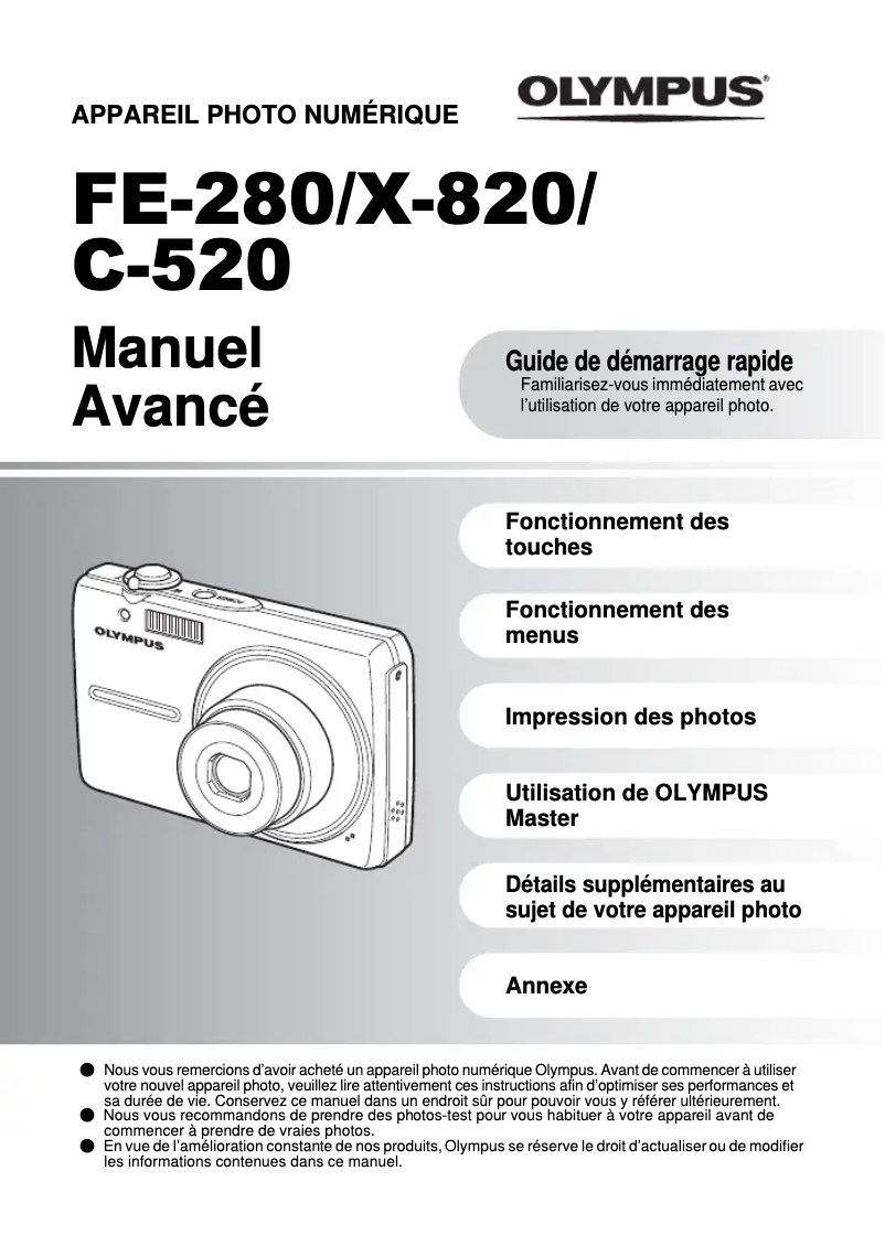 Page 1 de la notice Manuel utilisateur Olympus FE-280