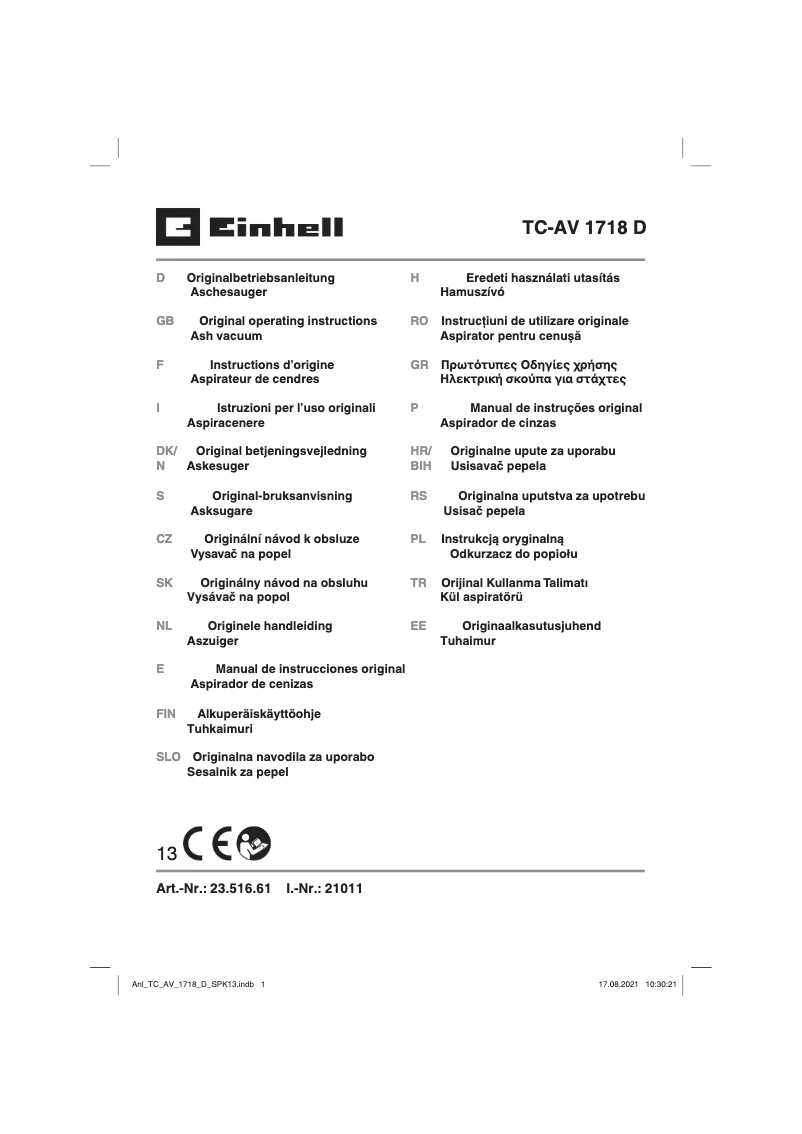 Page n°1 - Manuel utilisateur Einhell TC-AV 1718 D
