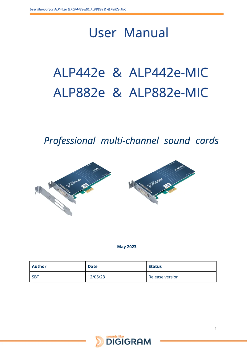 Page 1 de la notice Manuel utilisateur Digigram ALP442e