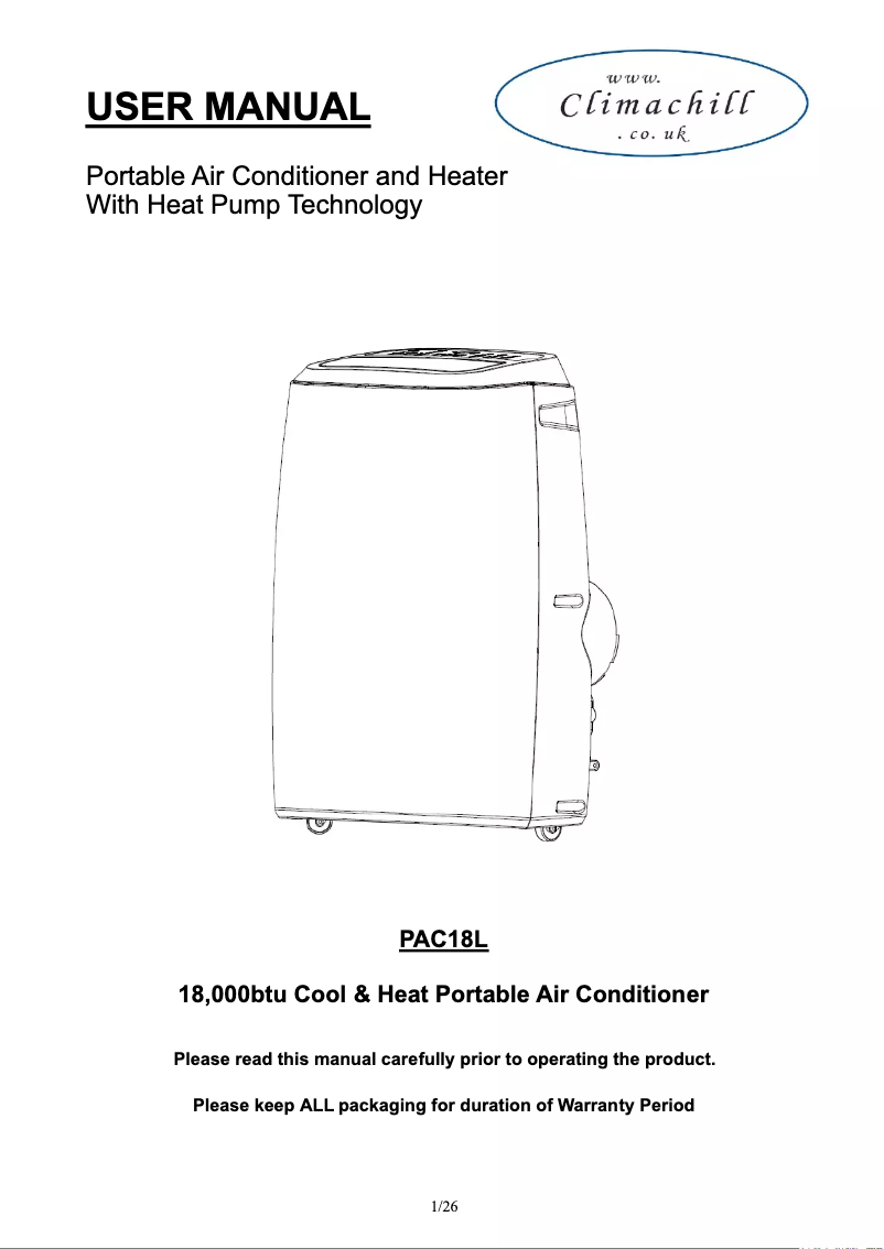Page 1 de la notice Manuel utilisateur Climachill PAC18L