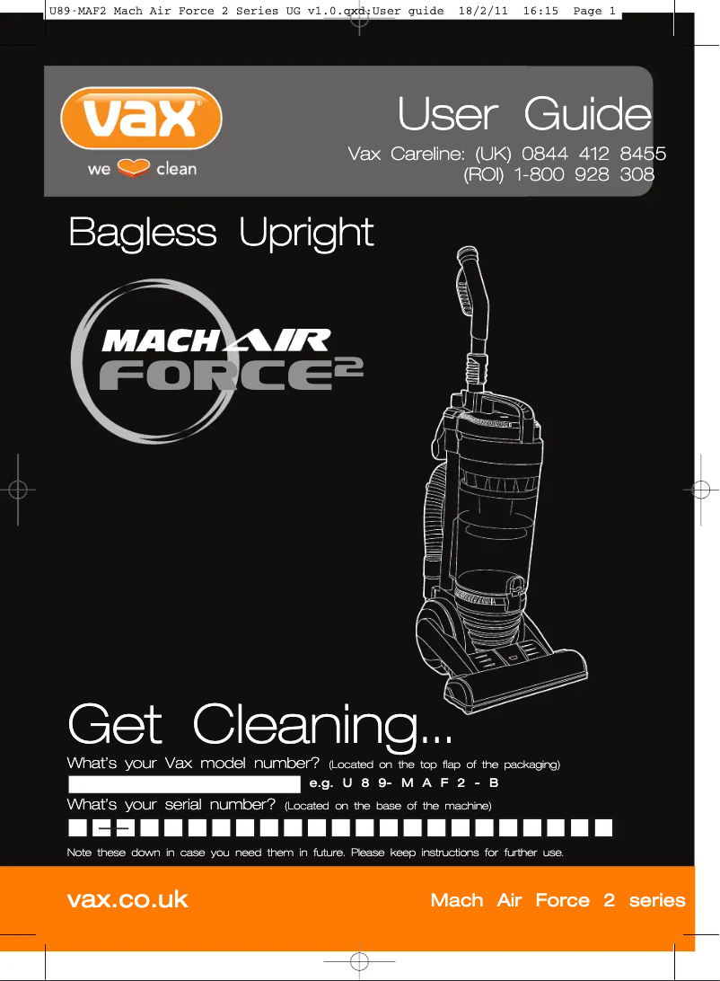 Page n°1 - Manuel utilisateur Vax Air Force 2 Total Home