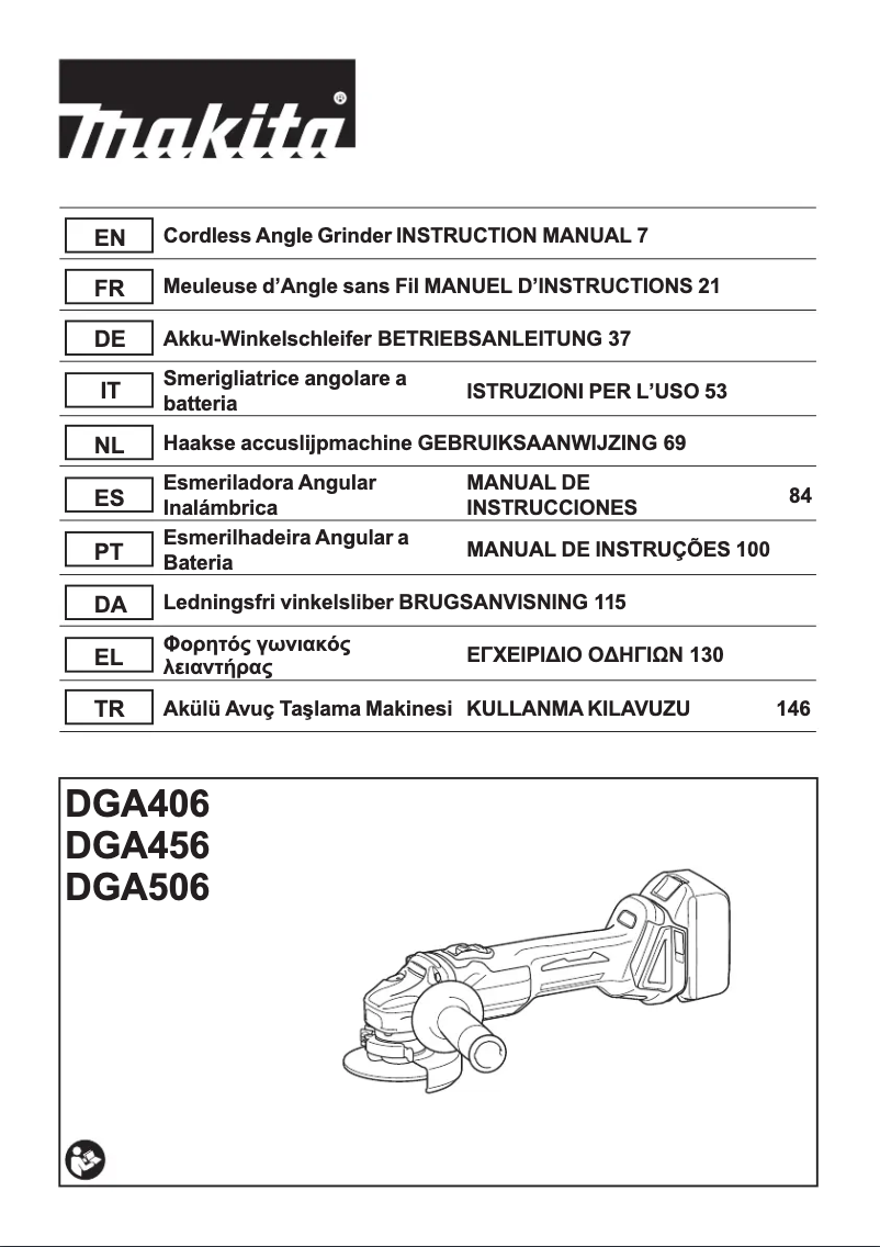 Page n°1 - Manuel utilisateur Makita DGA506RTJ